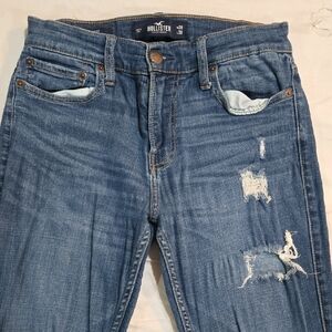 Hollister Women's Light-Mid Blue Distressed Skinny Jeans